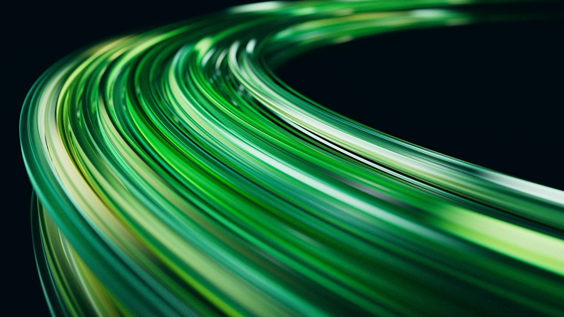 Abstract dark background with subtle neon green light trails.